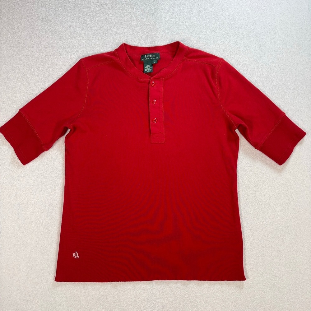 Vintage Lauren Ralph Lauren Henley Shirt Men's M Red 100% Cotton LRL Logo VTG